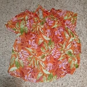LC Lauren Conrad Vibrant Floral Blouse - Orange and Green